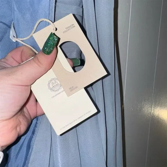 Elegant Dusty Blue Evening Gown with Cape Women's Size S Formal Dress - Picture 7 of 9